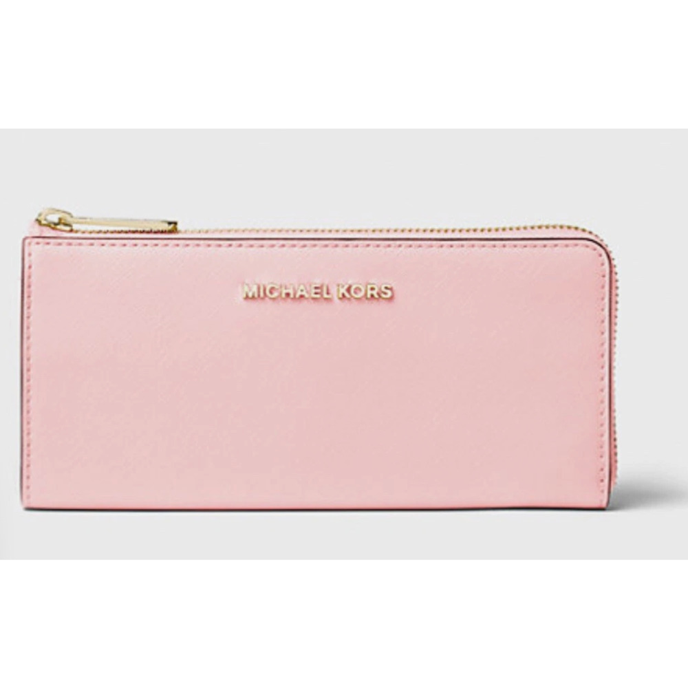 Michael Kors Jet Set Travel Large Saffiano Leather Quarter-Zip Wallet Pink